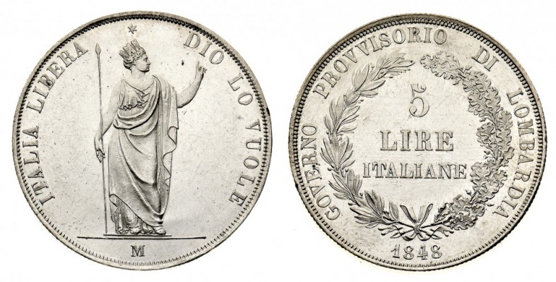 governi provvisori 
Lombardia - 5 Lire 1848 - Zecca: Milano - Diritto: valore e...