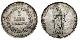 governi provvisori 
Lombardia - 5 Lire 1848 - Zecca: Milano - Diritto: valore entro corona di alloro e di quercia - Rovescio: Italia turrita stante c...