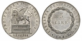 governi provvisori 
Venezia - 5 Lire 1848 - Zecca: Venezia - Diritto: leone di San Marco a sinistra con la testa di fronte su basamento, regge il Van...