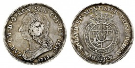 carlo emanuele III (1730-1773) 
Scudo da 6 Lire 1755 - Zecca: Torino - Diritto: effigie del Re a sinistra - Rovescio: stemma completo di Casa Savoia ...