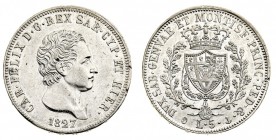 carlo felice (1821-1831) 
5 Lire 1827 - Zecca: Genova - Diritto: effigie del Re a destra - Rovescio: stemma completo di Casa Savoia coronato e circon...