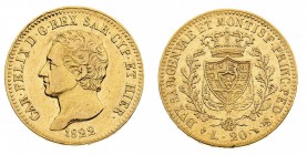 carlo felice (1821-1831) 
20 Lire 1822 - Zecca: Torino - Diritto: effigie del Re a sinistra - Rovescio: stemma completo di Casa Savoia coronato e cir...