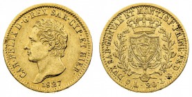 carlo felice (1821-1831) 
20 Lire 1827 - Zecca: Genova - Diritto: effigie del Re a sinistra - Rovescio: stemma completo di Casa Savoia coronato e cir...