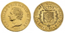 carlo felice (1821-1831) 
40 Lire 1825 - Zecca: Torino - Diritto: effigie del Re a sinistra - Rovescio: stemma completo di Casa Savoia coronato e cir...