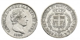 carlo felice (1821-1831) 
50 Centesimi 1830 - Zecca: Torino - Diritto: effigie del Re a destra - Rovescio: stemma di Casa Savoia coronato e ornato da...