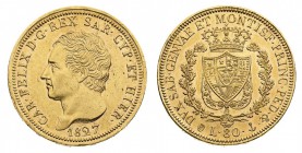 carlo felice (1821-1831) 
80 Lire 1827 - Zecca: Genova - Diritto: effigie del Re a sinistra - Rovescio: stemma completo di Casa Savoia coronato e cir...