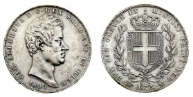 carlo alberto (1831-1849) 
5 Lire 1849 - Zecca: Genova - Diritto: effigie del Re a destra - Rovescio: stemma di Casa Savoia coronato e circondato dal...