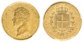 carlo alberto (1831-1849) 
20 Lire 1842 PCGS AU55 - Zecca: Genova - Diritto: effigie del Re a sinistra - Rovescio: stemma di Casa Savoia coronato e c...