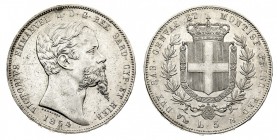 vittorio emanuele II (1849-1861) 
5 Lire 1854 - Zecca: Genova - Diritto: effigie del Re a destra - Rovescio: stemma di Casa Savoia coronato e circond...