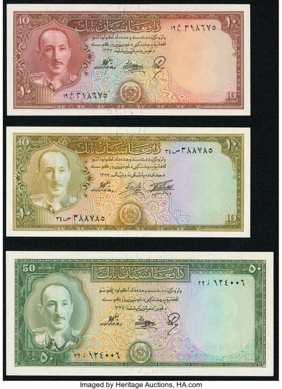 Afghanistan Bank of Afghanistan 10; 10; 50 Afghanis ND (1948) / SH1327 Pick 30a;...