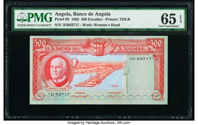 Angola Banco De Angola 500 Escudos 10.6.1962 Pick 95 PMG Gem Uncirculated 65 EPQ...