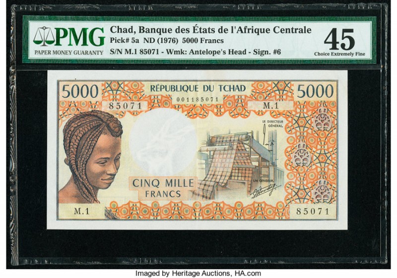 Chad Banque Des Etats De L'Afrique Centrale 5000 Francs ND (1976) Pick 5a PMG Ch...