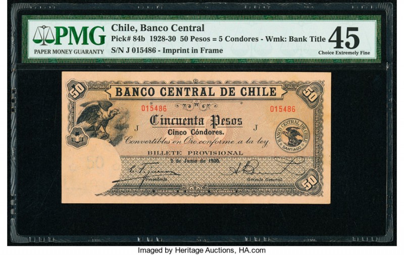 Chile Banco Central de Chile 50 Pesos = 5 Condores 2.6.1930 Pick 84b PMG Choice ...