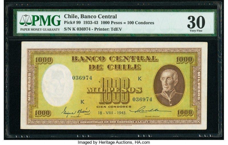 Chile Banco Central de Chile 1000 Pesos = 100 Condores 18.8.1943 Pick 99 PMG Ver...