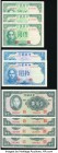 China Central Bank of China 100 Yüan 1941 Pick 243a (4); 5 Yuan 1942 Pick 244a (3); 10 Yuan 1942 Pick 245c (2) Crisp Uncirculated. 

HID09801242017