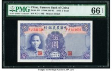 China Farmers Bank of China 5 Yuan 1941 Pick 475 S/M#C290-81 PMG Gem Uncirculated 66 EPQ. 

HID09801242017