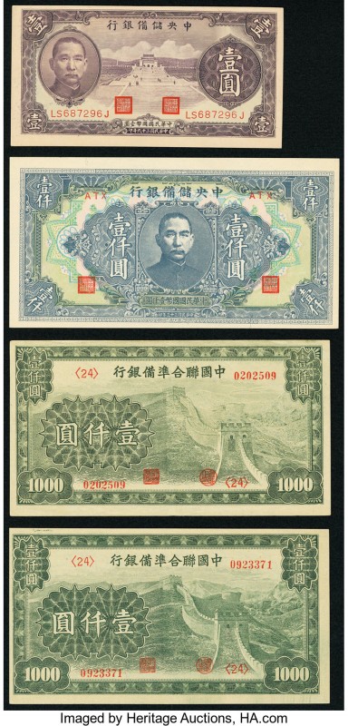 China Central Reserve Bank of China 1 Yuan 1940 Pick J9a; 1,000 Yuan 1944 (1945)...