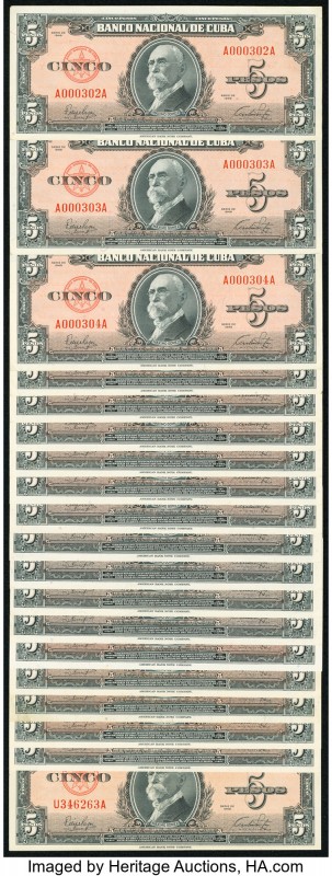 Cuba Banco Nacional de Cuba 5 Pesos 1949 Pick 78a, Nineteen Examples Choice Abou...