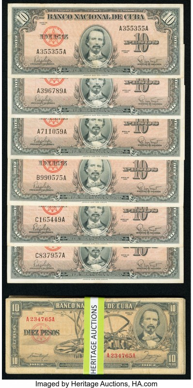 Cuba Banco Nacional de Cuba 10 Pesos 1960 Pick 79b (6); 1956 Pick 88a (12); 1958...