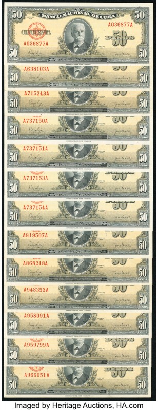 Cuba Banco Nacional de Cuba 50 Pesos 1950 Pick 81a, Thirteen Examples Very Fine-...