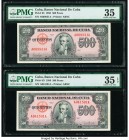 Cuba Banco Nacional de Cuba 500 Pesos 1950 Pick 83 Two Examples PMG Choice Very Fine 35 EPQ; Choice Very Fine 35. 

HID09801242017