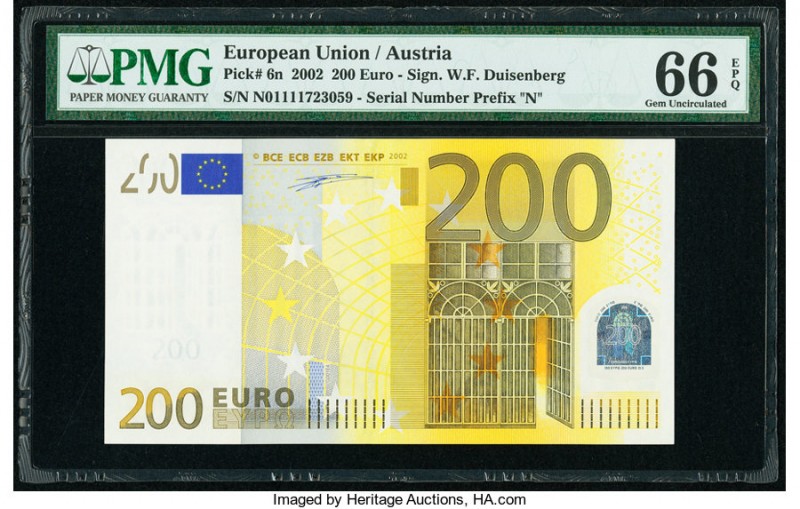 European Union Austria 200 Euro 2002 Pick 6n PMG Gem Uncirculated 66 EPQ. 

HID0...