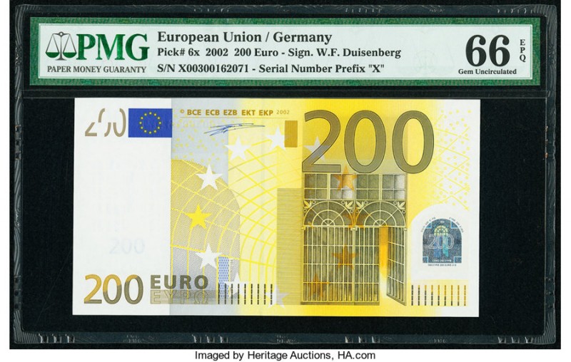 European Union Germany 200 Euro 2002 Pick 6x PMG Gem Uncirculated 66 EPQ. 

HID0...