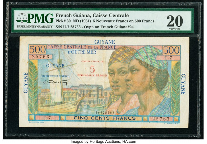French Guiana Caisse Centrale de la France d'Outre-Mer 5 Nouveaux Francs on 500 ...