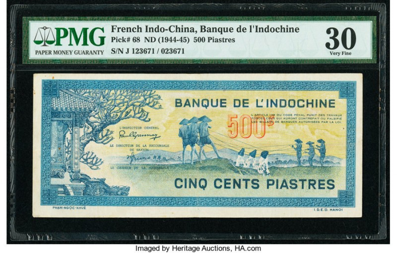 French Indochina Banque de l'Indo-Chine 500 Piastres ND (1944-45) Pick 68 PMG Ve...