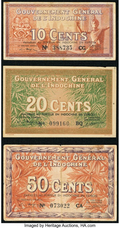 French Indochina Government General De L'Indochine 10; 20; 50 Cents ND (1939) Pi...