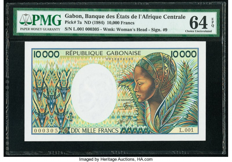 Gabon Banque des Etats de l'Afrique Centrale 10,000 Frans ND (1984) Pick 7a PMG ...