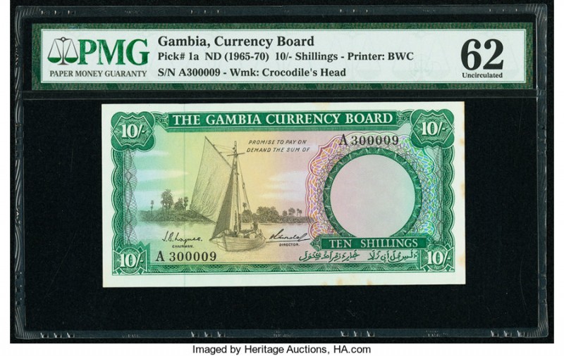 Gambia Gambia Currency Board 10 Shillings ND (1965-70) Pick 1a PMG Uncirculated ...