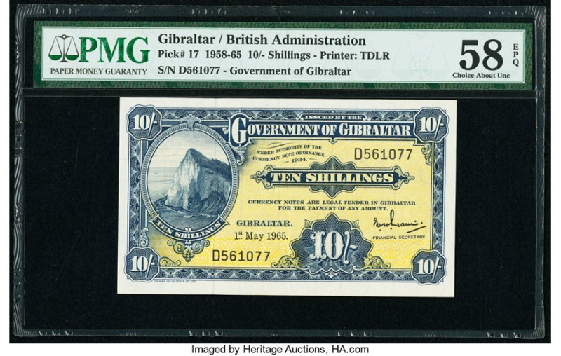 Gibraltar Government of Gibraltar 10 Shillings 1.5.1965 Pick 17 PMG Choice About...