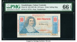 Guadeloupe Caisse Centrale de la France d'Outre-Mer 10 Francs ND (1947-49) Pick 32 PMG Gem Uncirculated 66 EPQ. 

HID09801242017