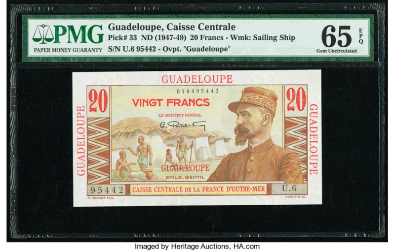 Guadeloupe Caisse Centrale de la France d'Outre-Mer 20 Francs ND (1947-49) Pick ...