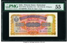 India Princely States Hyderabad 10 Rupees ND (1945-46) Pick S274d Jhun&Rez 7.9.4 PMG About Uncirculated 55. Staple holes at issue, spindle holes.

HID...