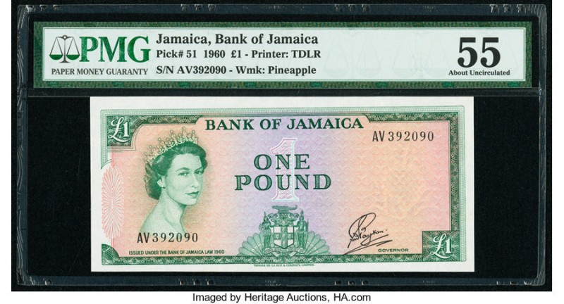 Jamaica Bank of Jamaica 1 Pound 1960 Pick 51 PMG About Uncirculated 55. 

HID098...