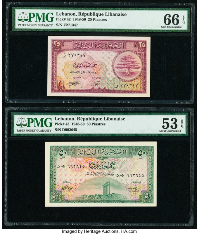 Lebanon Republique Libanaise 25; 50 Piastres 1948-50 Pick 42; 43 Two Examples PM...