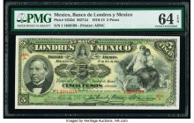 Mexico Banco de Londres y Mexico 5 Pesos 1.10.1913 Pick S233d M271d PMG Choice Uncirculated 64 EPQ. 

HID09801242017