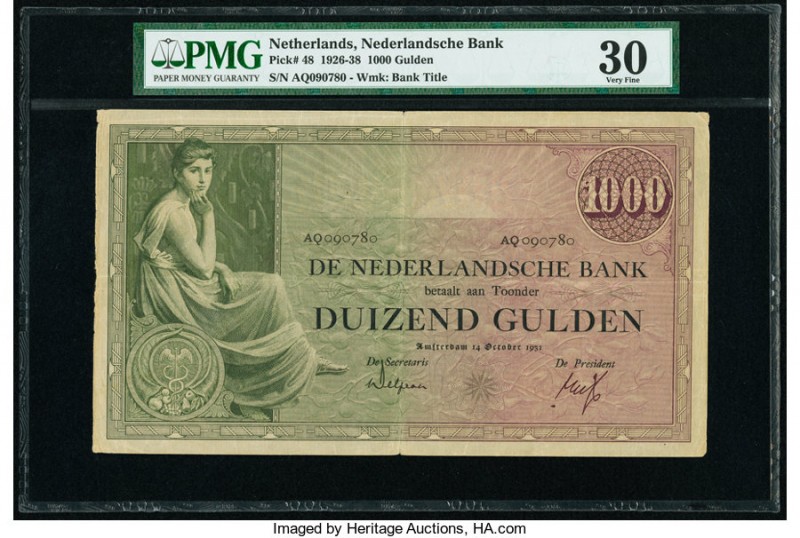 Netherlands Nederlandsche Bank 1000 Gulden 14.10.1931 Pick 48 PMG Very Fine 30. ...