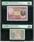 Spain Banco de Espana 50; 2 Pesetas 15.8.1928; 30.4.1938 Pick 75c; 109a Two Examples PMG Gem Uncirculated 65 EPQ; Choice About Unc 58. 

HID0980124201...