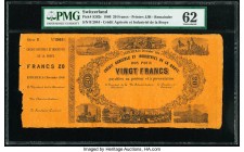 Switzerland Credit Agricole et Industriel de la Broye Estavayer 20 Francs 1.12.1866 Pick S262r Remainder PMG Uncirculated 62. Edge damage.

HID0980124...