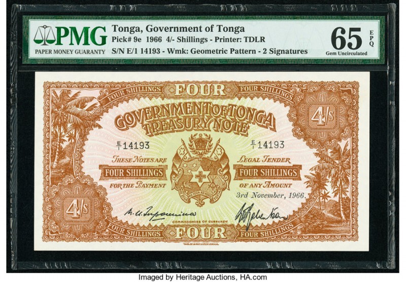 Tonga Government of Tonga 4 Shillings 3.11.1966 Pick 9e PMG Gem Uncirculated 65 ...