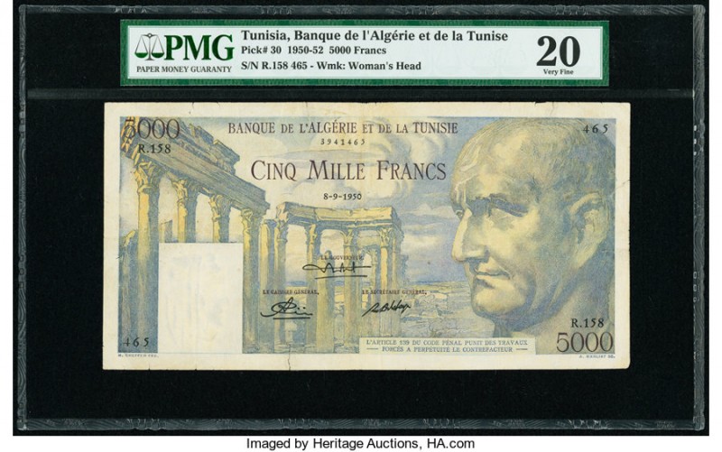 Tunisia Banque de l'Algerie et de la Tunisie 5000 Francs 8.9.1950 Pick 30 PMG Ve...