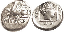 ABDERA, Hemidrachm, 385-375 BC, Griffin l./Dionysos head r in square, as S1549 (...