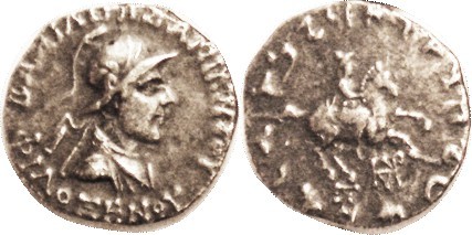 Philoxenos, c.110-80 BC, Tet, Helmeted bust r/Ruler on horse r; VF, centered, co...