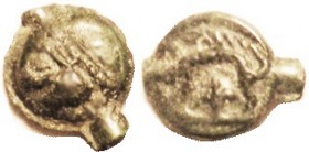 CELTIC, GAUL, Leuci, cast Potin, 16 mm, 1st cent BC, Diademed ("Indian") Head l./ boar stg l, fleur-de-lis shape below; VF, crude but clear features, ...