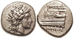 KIOS, Hemidrachm, 350-300 BC, Apollo head r/galley prow l, magistrate Poseidonio...