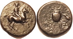 KRANNON, Æ18, 400-344 BC, Horseman r/Vase on cart, S2073; VF, centered, dark bro...