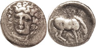 Drachm 350-325 BC, Nymph head 3/4 l./ horse rt, lgnd, S2120 (£175); F-VF, nrly c...